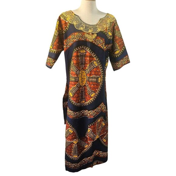 Handmade Y2K African 2-Pc Set Women Sz M/L Embroidery Ankara Tunic + Midi Skirt - Picture 2 of 9